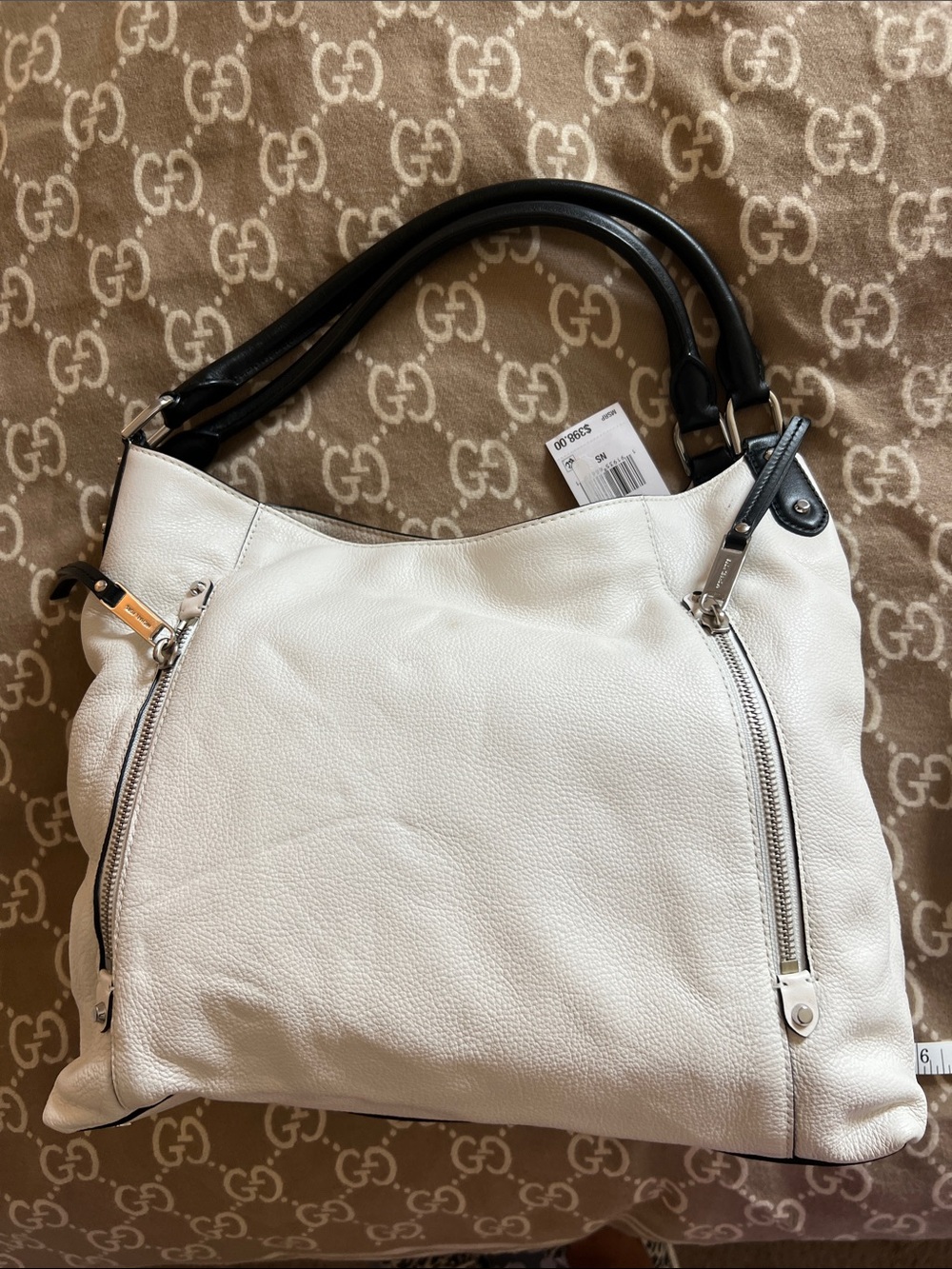Michael Kors White Leather Shoulder Bag with Black Handles